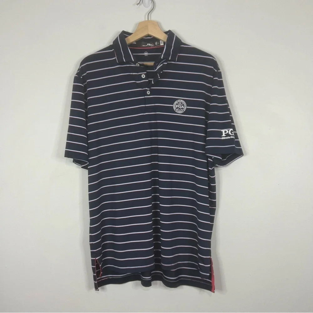 Ralph Lauren RLX Navy/Red/White Striped Golf Polo Large